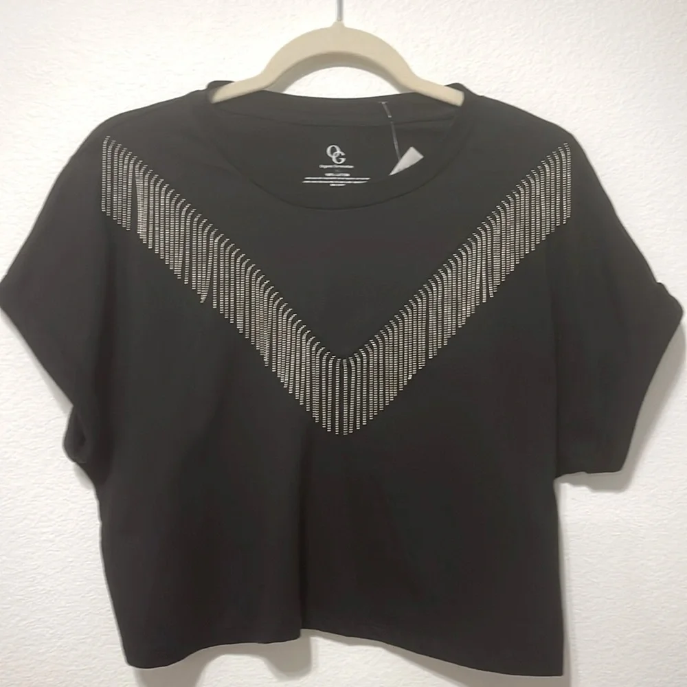 Organic Generation Black Crop Top with Fringe Detail Size Medium NWT - Picture 1 of 5